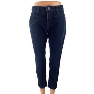 Kai-aakmann WomenNavy Blue Corduroy Mid Rise Straight Leg Trousers Pants Size S